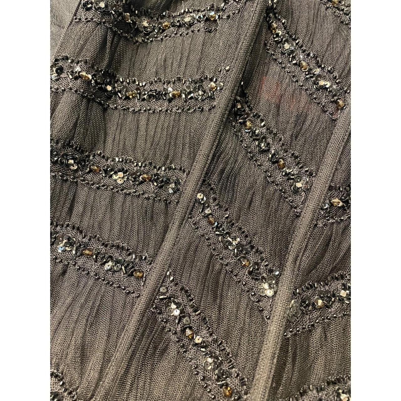 ANDREAMARAMON Evening Gown Beaded Straps Black Sheer Fishtail