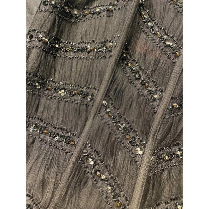 ANDREAMARAMON Evening Gown Beaded Straps Black Sheer Fishtail