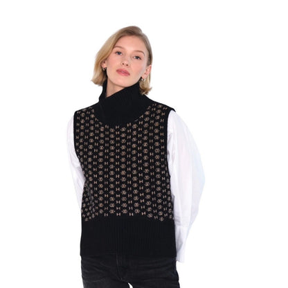 Hest  Geometric Fair Isle Knit Turtleneck Sleeveless Sweater Vest Size S/M NWT