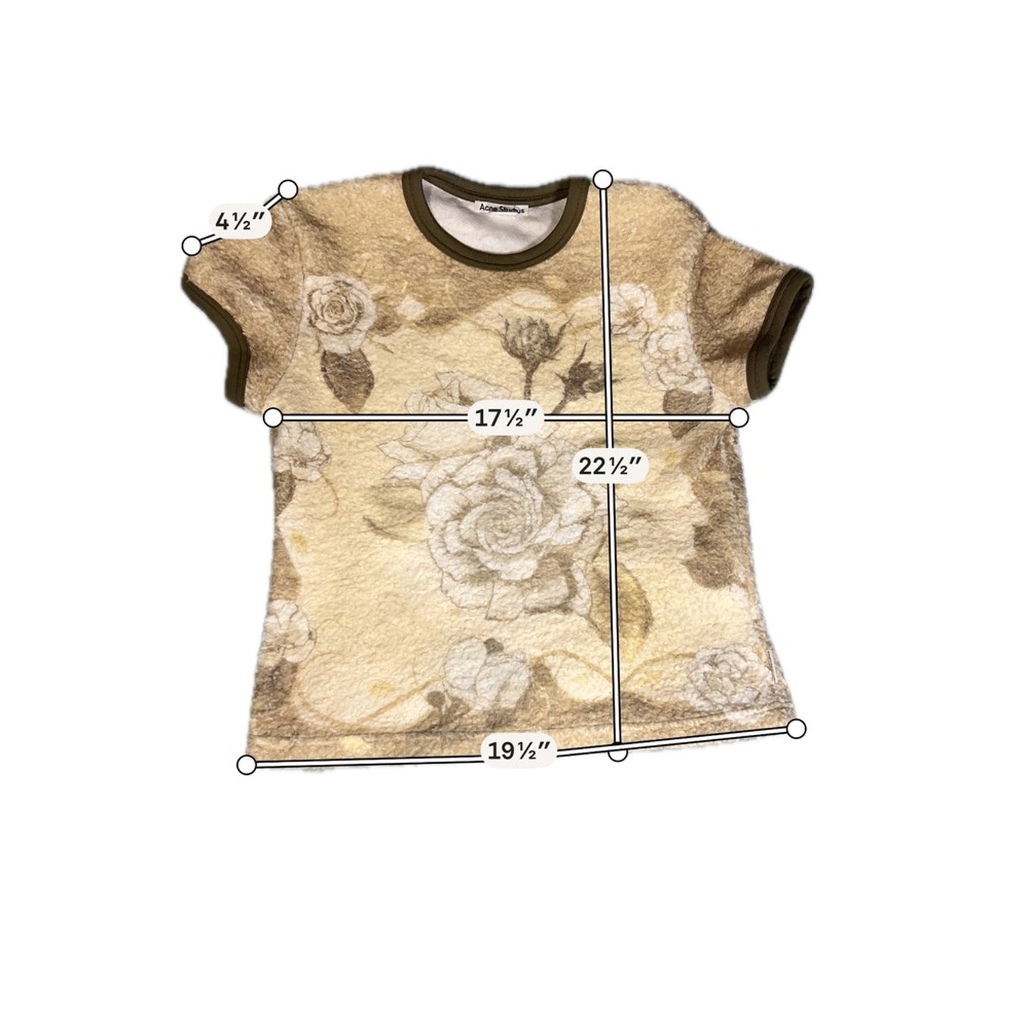 Acne Studios Floral Rose Textured Fuzzy Short Sleeve Top Beige Olive Green S
