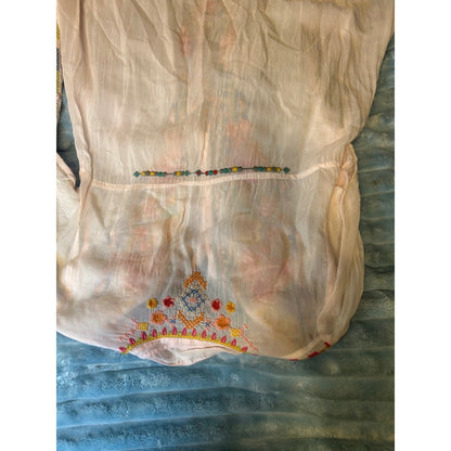 Johnny Was Embroidered Tunic Women Size S Pink Boho Floral Sharkbite Hem