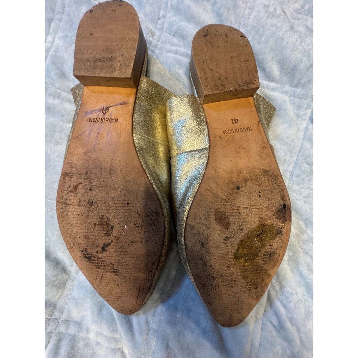 Free People Gold Metallic Ruffle Mules Shoes Women's Size 41 US 10/11 Rare