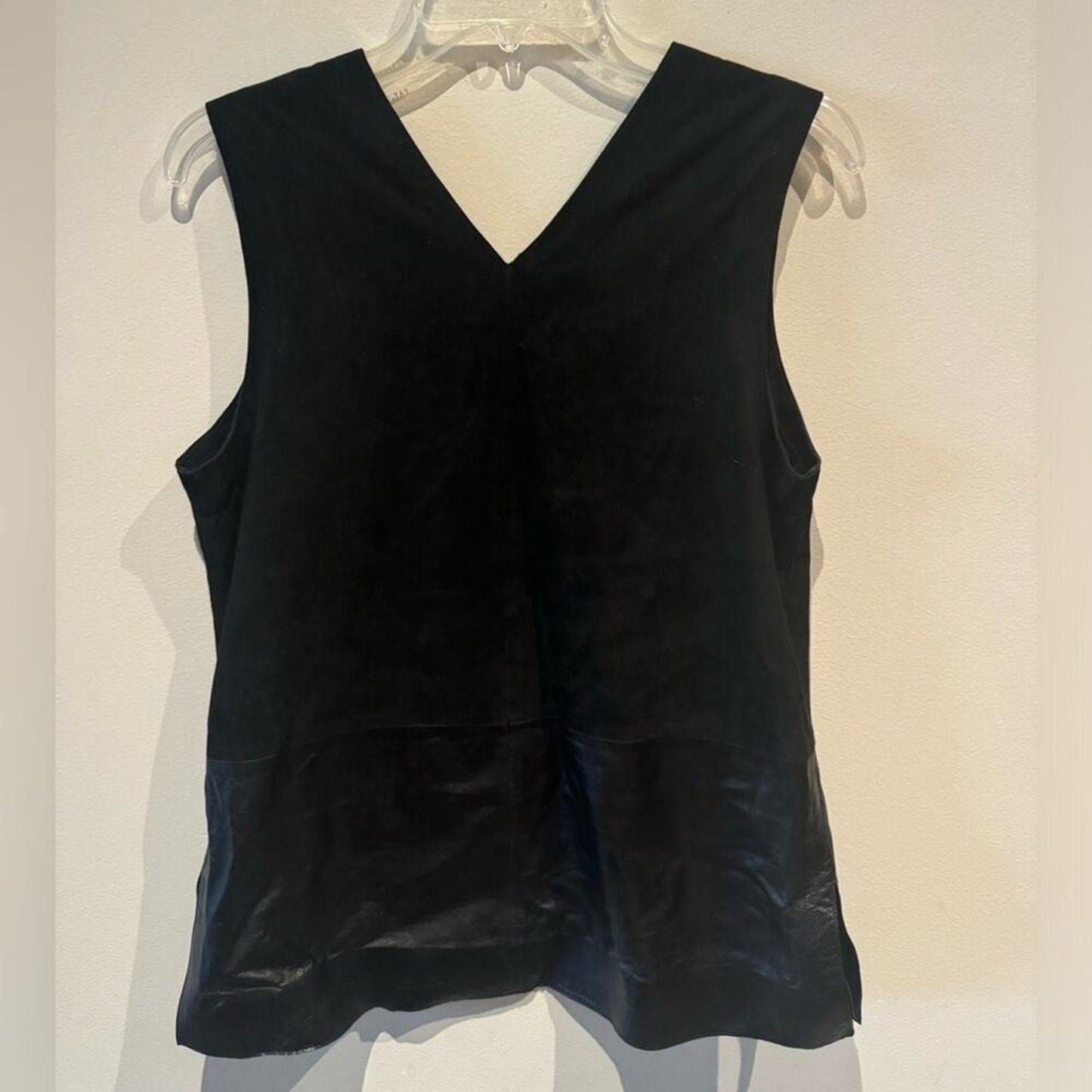 Vince Black Suede & Leather V-Neck Tank Top