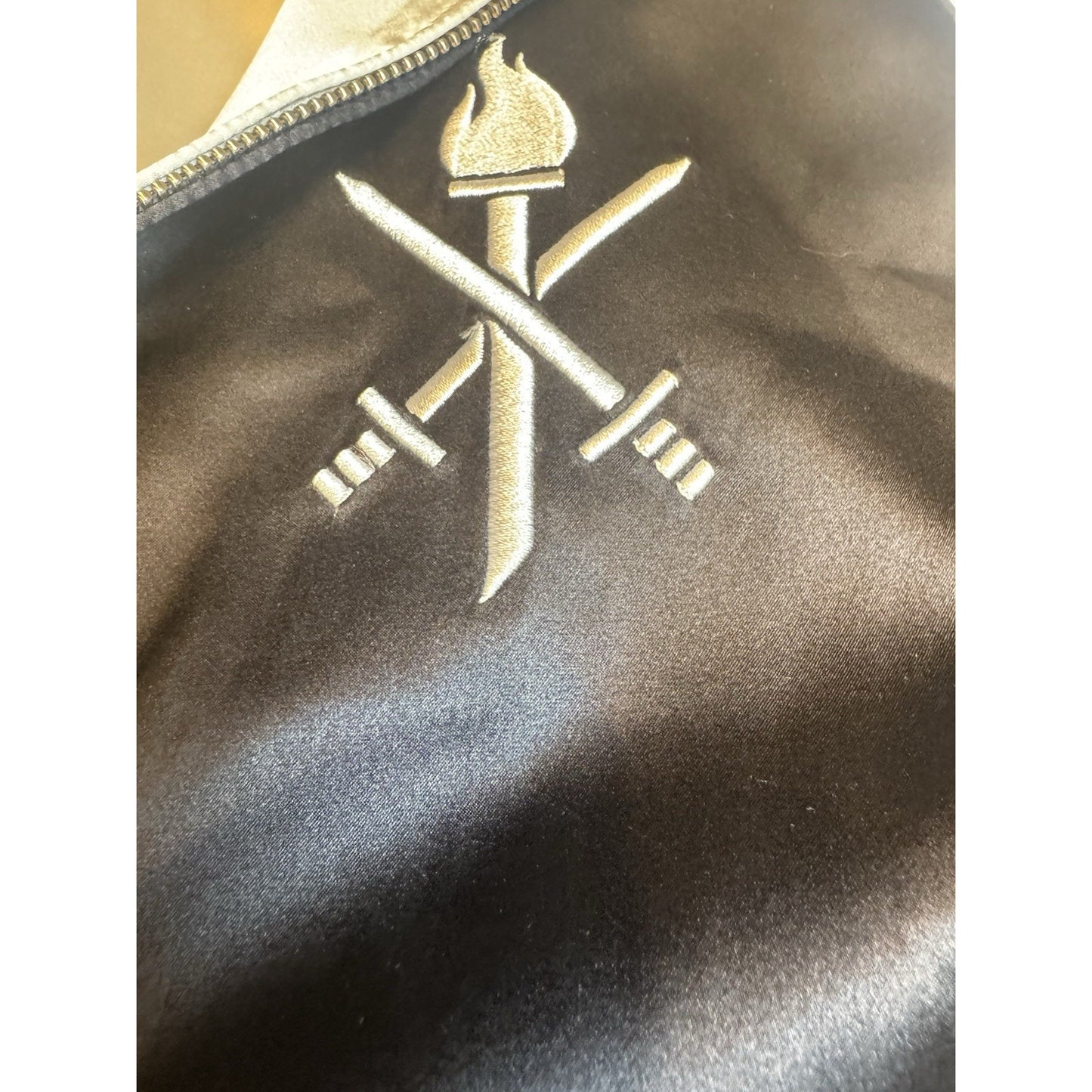 Opening Ceremony Satin Reversible Bomber Jacket Black Ivory Embroidered Logo XL