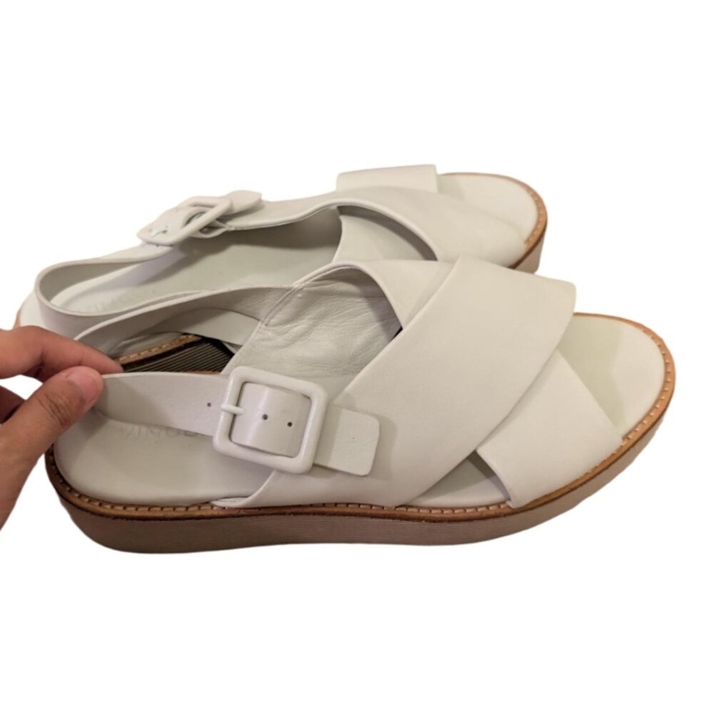 Vince White Leather Crisscross Platform Buckle Strap Sandals Shoes US 10 EUR 40