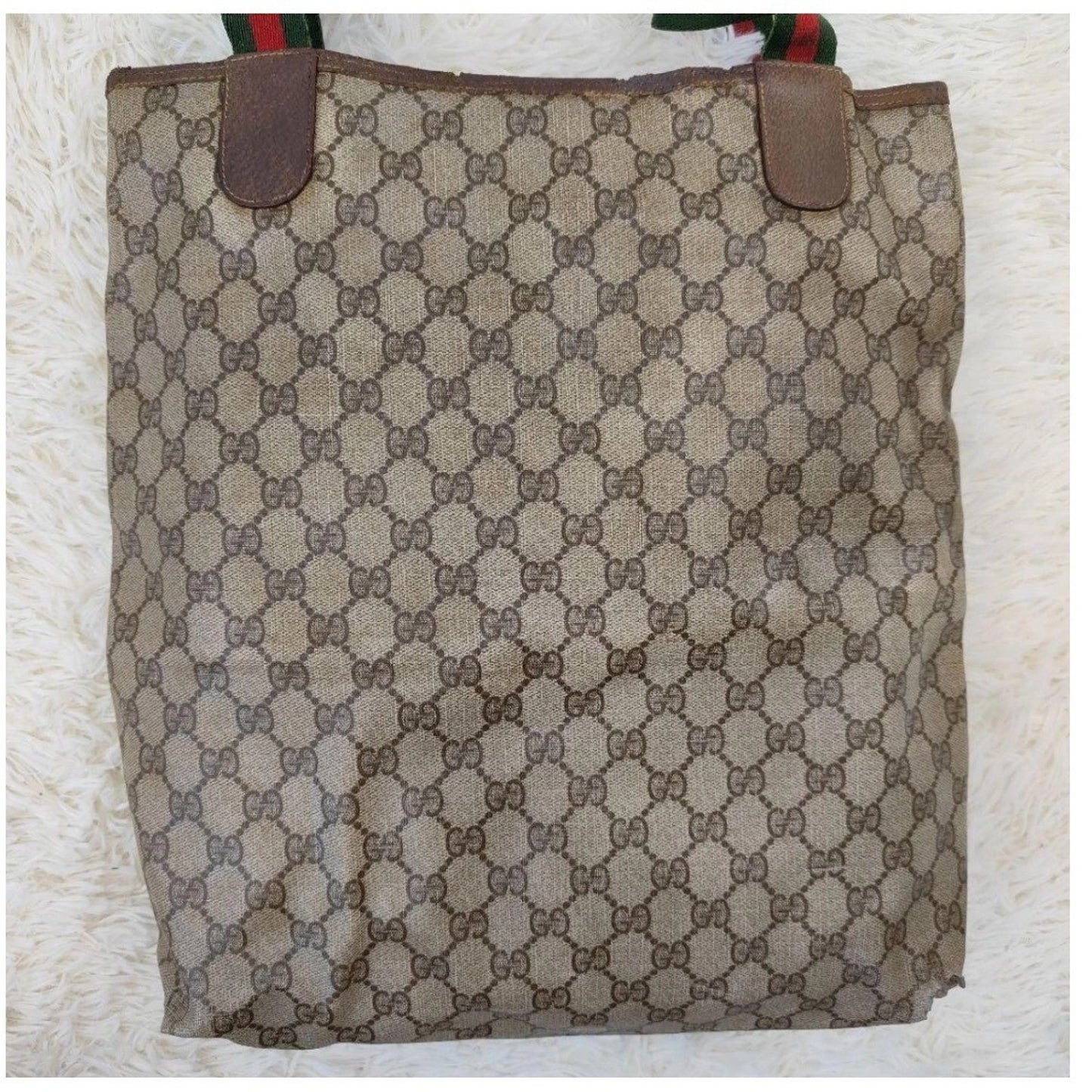 Authentic Vintage Gucci Monogram Canvas Tote Bag Red Green Stripe