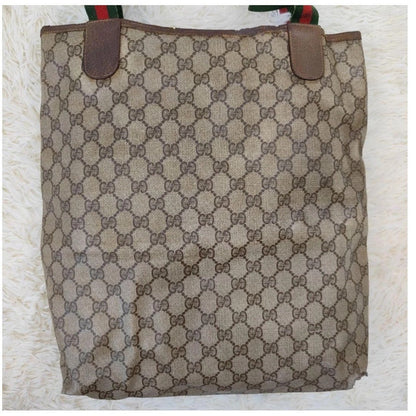 Authentic Vintage Gucci Monogram Canvas Tote Bag Red Green Stripe