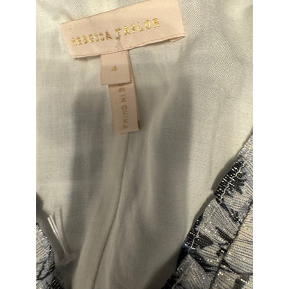 Rebecca Taylor Floral Metallic Silk Blend Long Sleeve Top Size 4