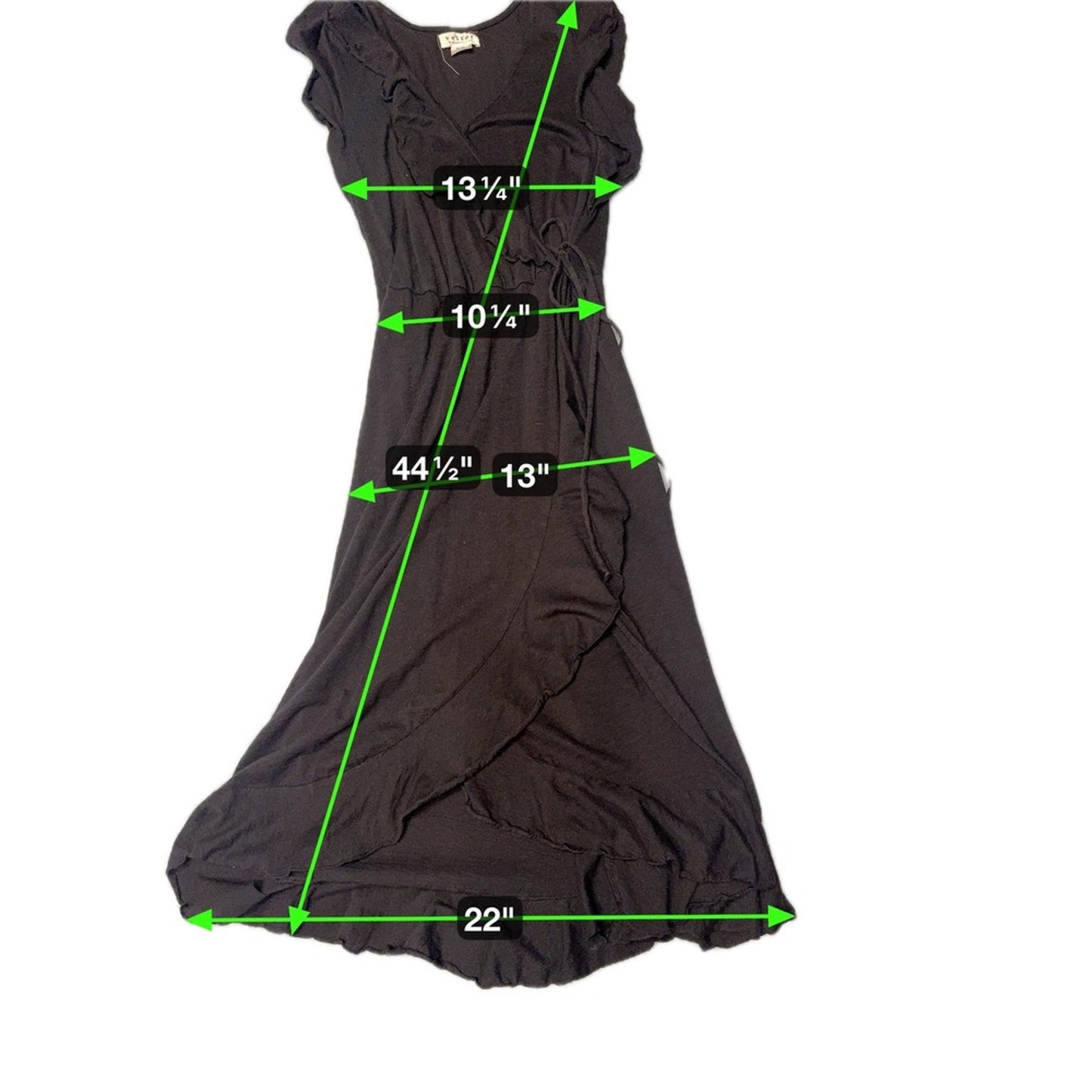 Velvet by Graham & Spencer Black Wrap Midi Dress SP Petite Ruffle Hem USA Made