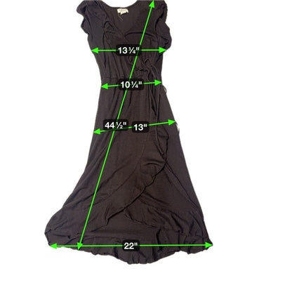 Velvet by Graham & Spencer Black Wrap Midi Dress SP Petite Ruffle Hem USA Made
