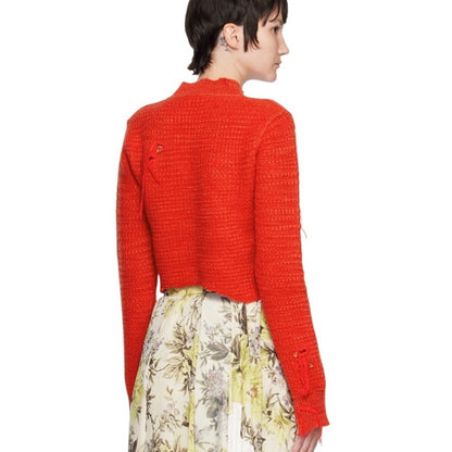 Acne Studios Red Embellished Knit Sweater Cropped  Long Sleeve NWT size M