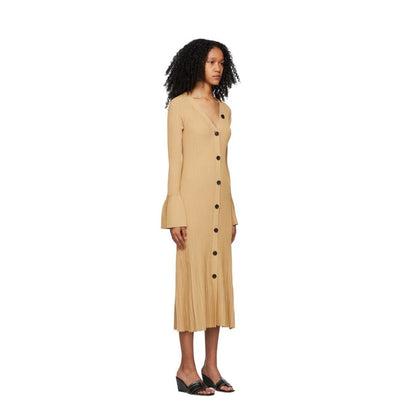 Proenza Schouler Ribbed Knit Long Sleeve Maxi Cardigan Dress Mustard Yellow S