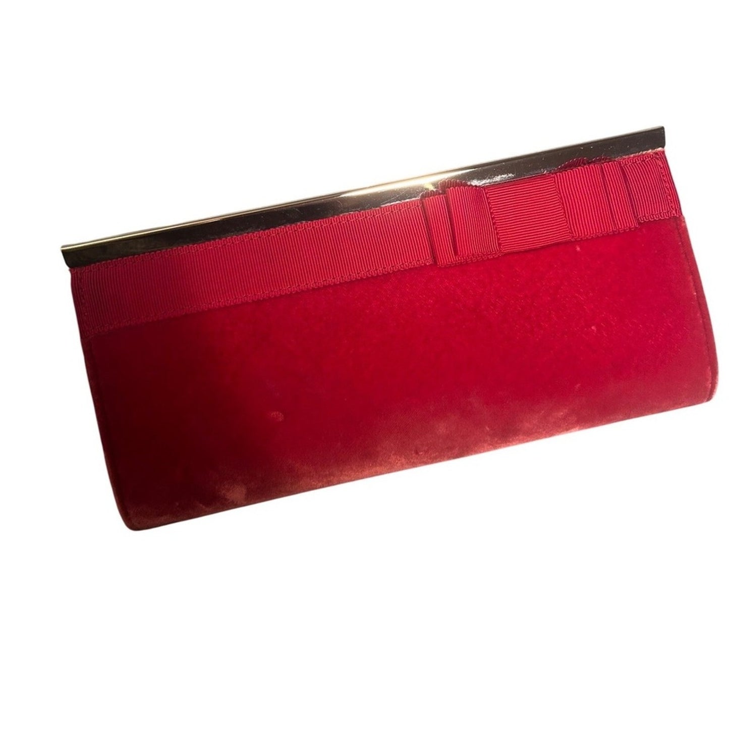 Banana Republic Red Velvet Evening Clutch Bag Silver Chain Strap Bow Detail