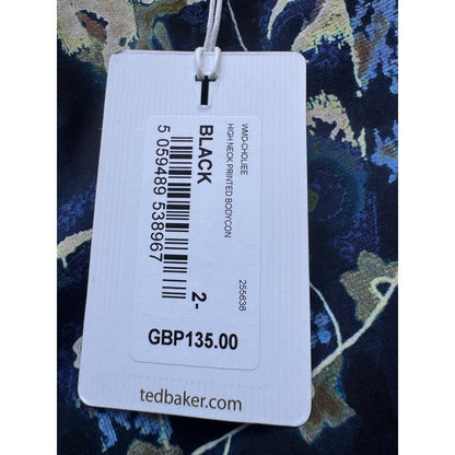 Ted NWT Baker London Black High Neck Printed Bodycon Maxi Dress Size 2