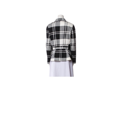 Chic Black and White Plaid Blazer Jacket Women's Tailored Fit Button Front