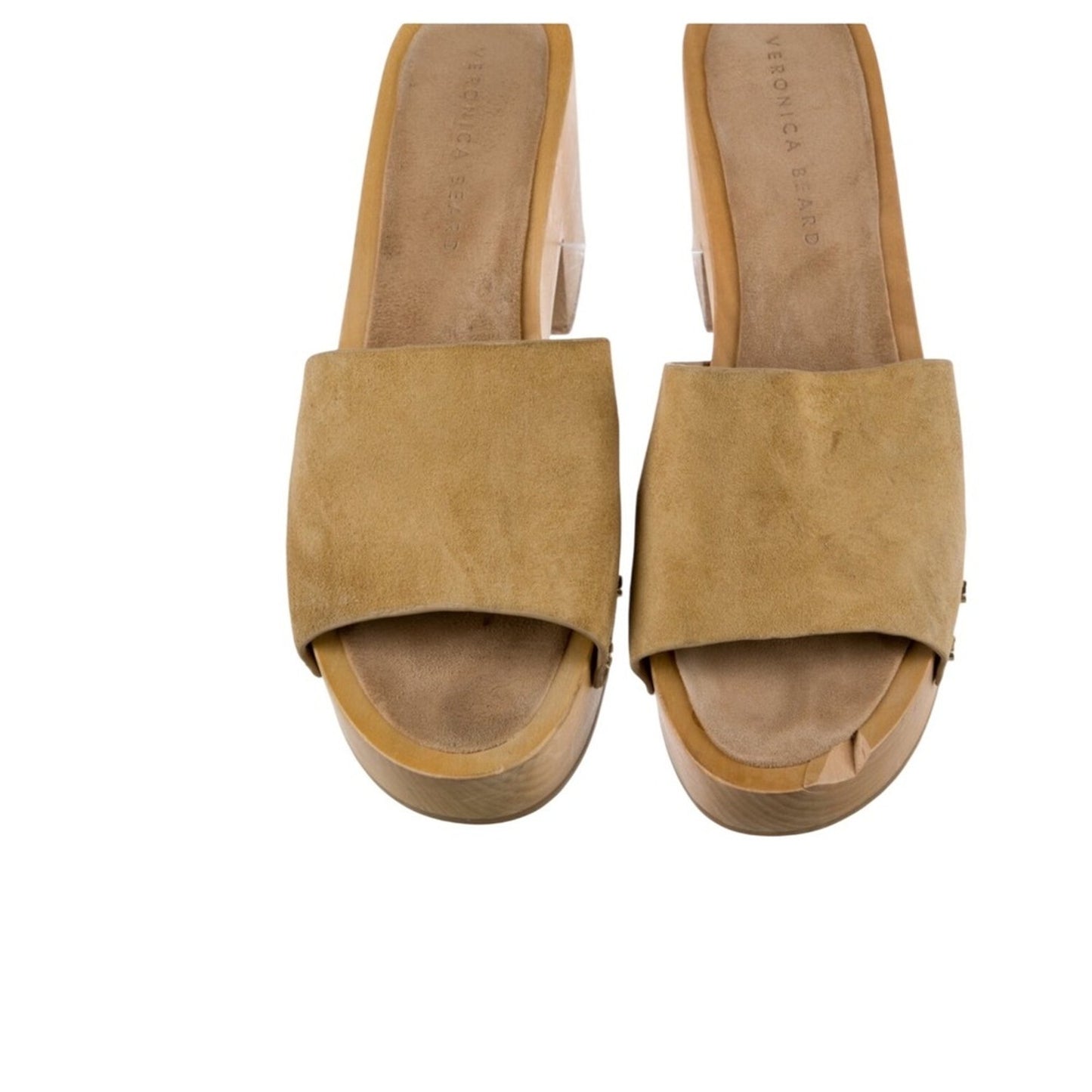 Veronica Beard Suede Studded Accent Platform Block Heel Clogs Slides Tan  Siz 10