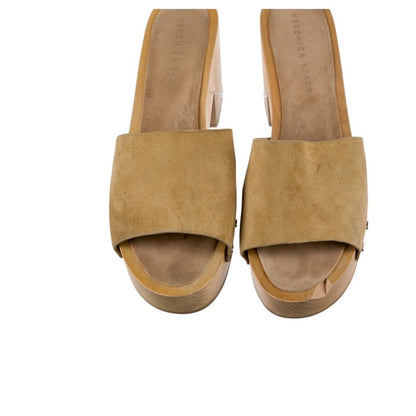 Veronica Beard Suede Studded Accent Platform Block Heel Clogs Slides Tan  Siz 10
