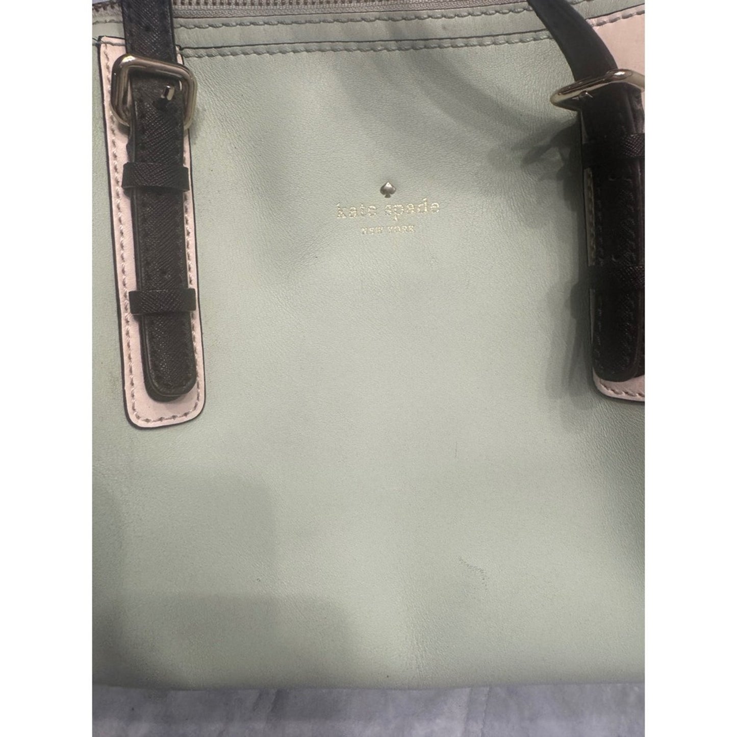 Kate Spade New York Satchel Purse Handbag Green Leather Colorblock Zip Top