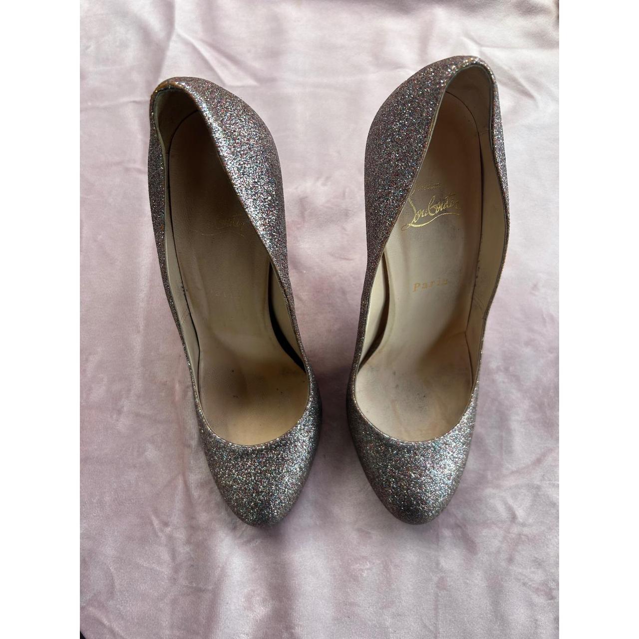 Christian Louboutin Pumps Womens Size 7 Silver Good Glitter Red Bottoms