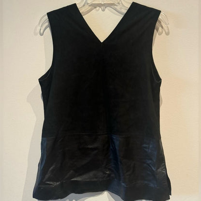 Vince Black Suede & Leather V-Neck Tank Top