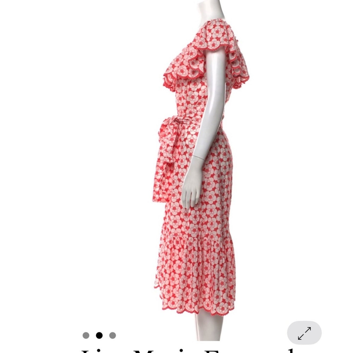 Lisa Marie Fernandez Floral Print Off The Shoulder Midi Dress Red White Size L