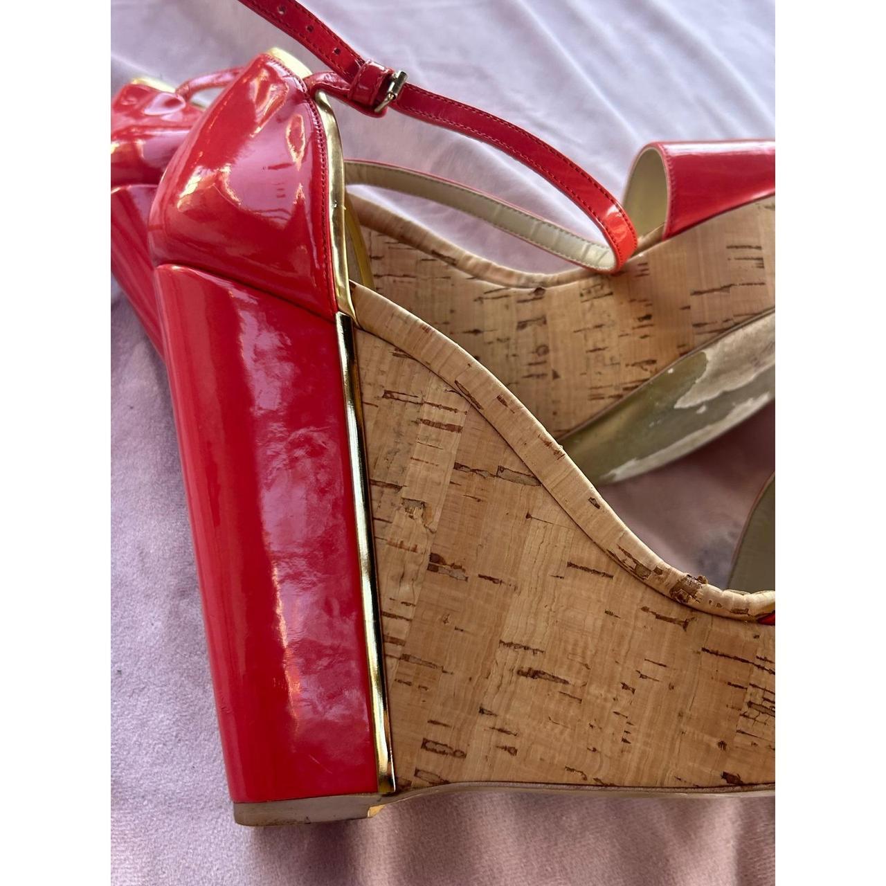 Stella McCartney Red Patent Cork Wedge Platform Sandals Gold Size 41 Luxury