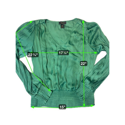 RACHEL Rachel Roy Emerald Green Ruched Elastic Waist V Neck Long Sleeve Blouse M