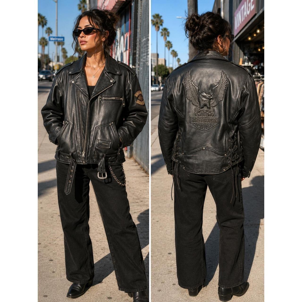 Harley-Davidson Biker Jacket Women's Size L Black Excellent Embossed Eagle Back