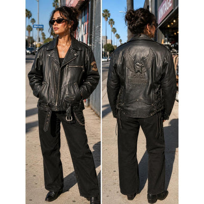 Harley-Davidson Biker Jacket Women's Size L Black Excellent Embossed Eagle Back