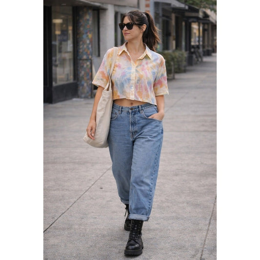 Young Fabulous & Broke Tie Dye Cropped Button Down Shirt Womens Medium