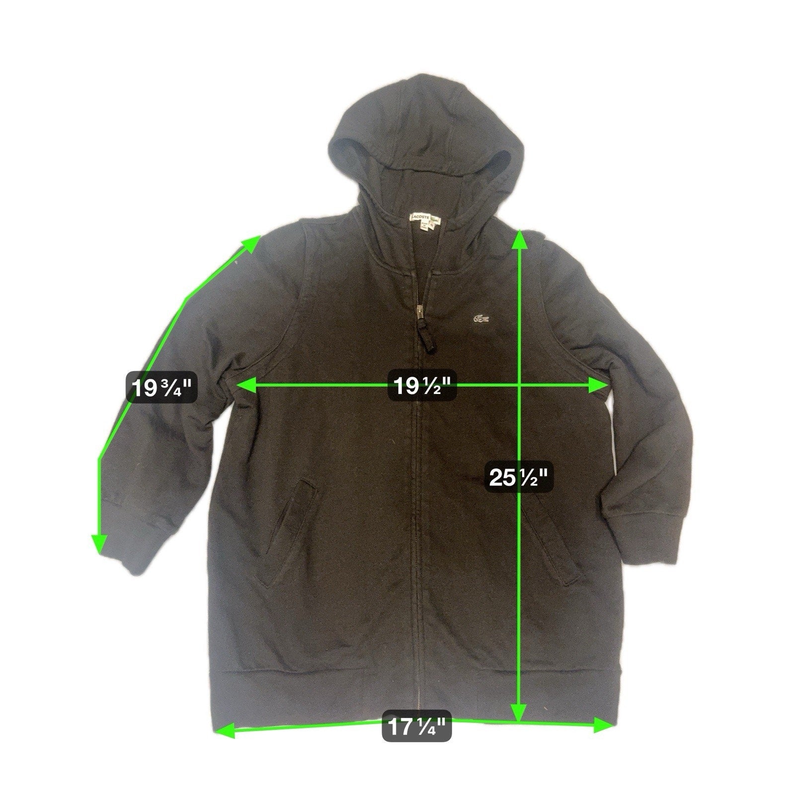 Lacoste Black Full Zip Hoodie Sweatshirt Croc Logo Size 42 Unisex