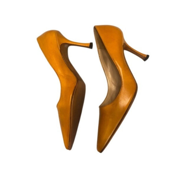 Manolo Blahnik Pointed Toe Leather Pumps Heels Shoes Size 37 Orange