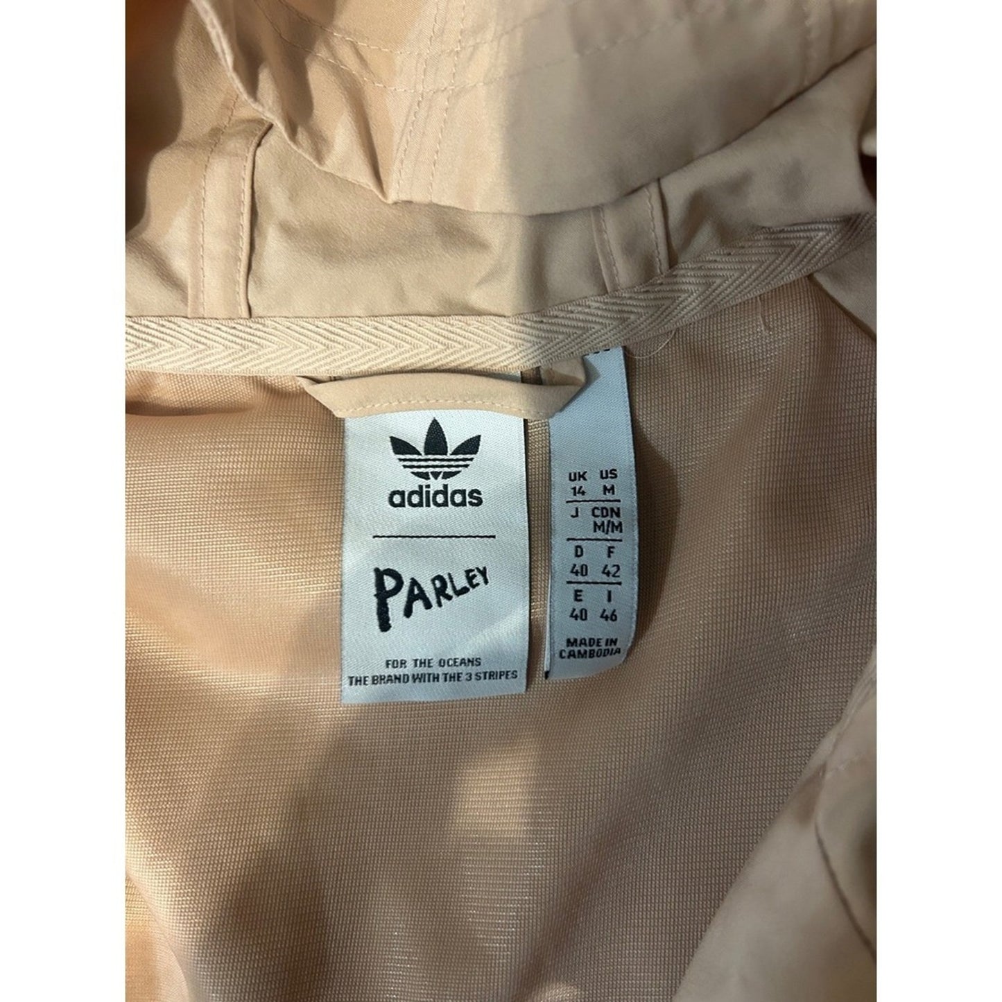 Adidas Parley Windbreaker Dress Beige Drawstring Hooded Athleisure Womens M