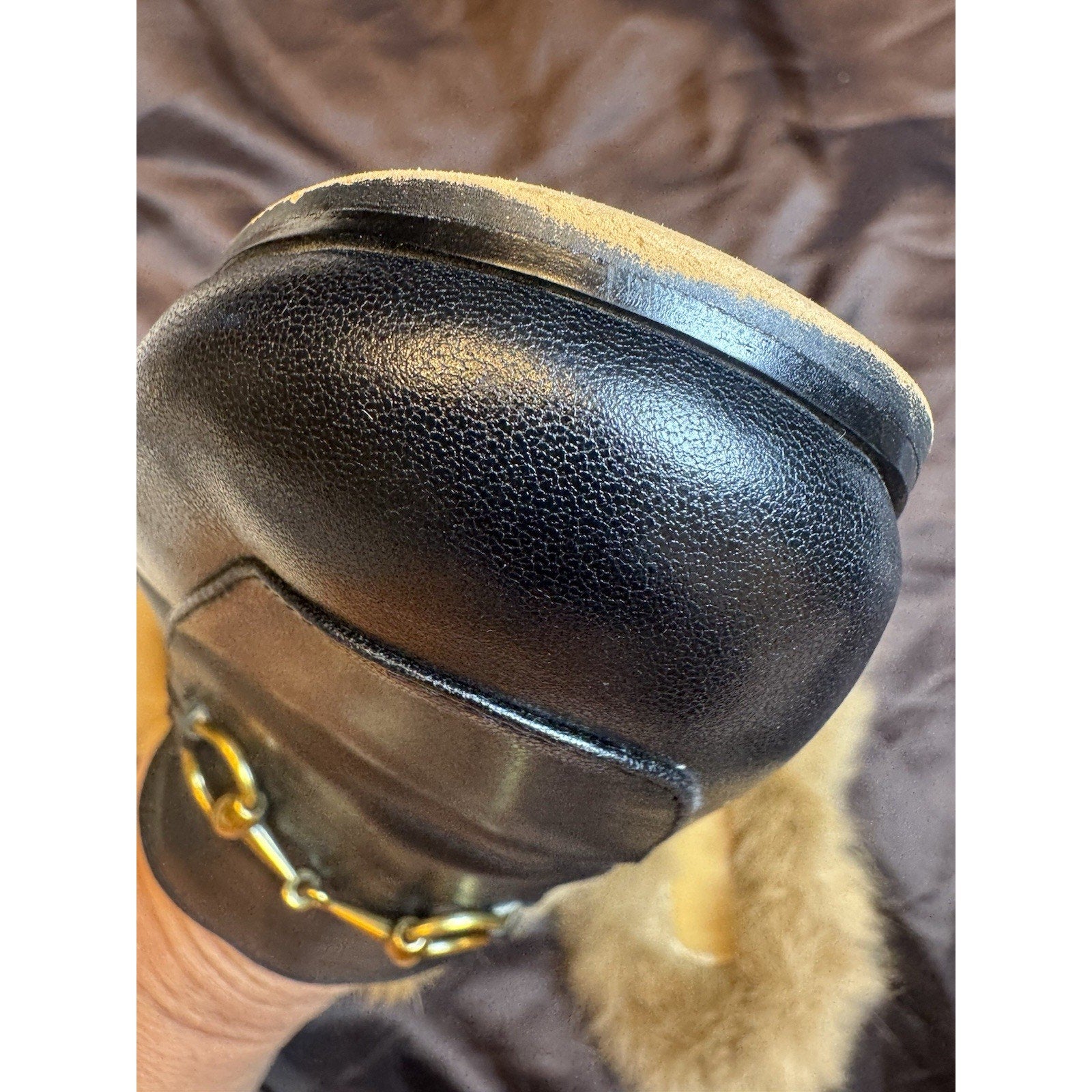 Gucci Princetown Black Leather Fur Lined Horsebit Mules Loafers Size 39 IT 9