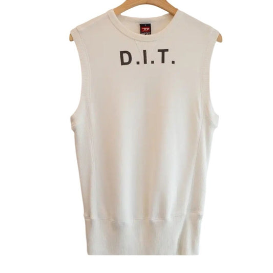 Diesel DIT Sleeveless Sweatshirt Top Cream White Crew Neck Mens Size M