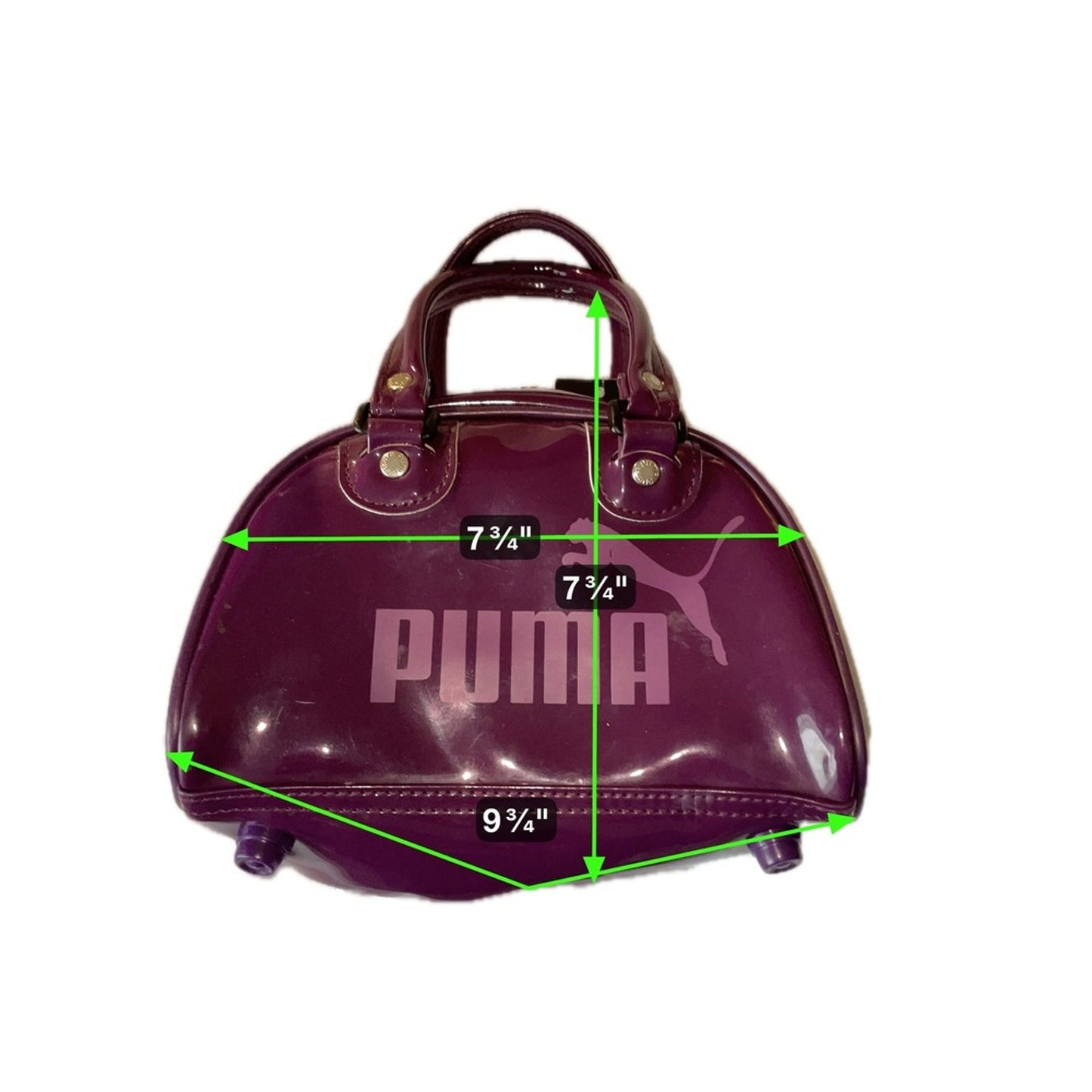 Puma Purple Patent Vinyl Mini Handbag Purse Logo Zip Closure Studs