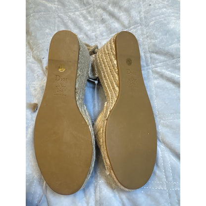 Christian Dior Paris Embroidered Espadrille Wedge Sandals Beige Size 39 EU 9
