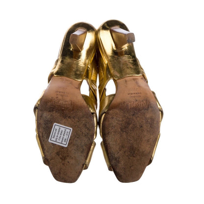 Jerome C. Rousseau Gold Metallic Leather Strappy Slingback Heels Women Size 7 37
