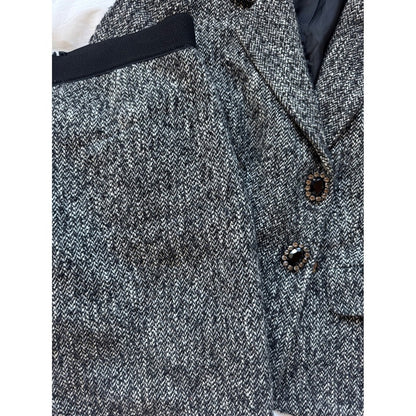 Luisa Spagnoli Blazer Skirt Suit Set Tweed Wool Blend Career Women's