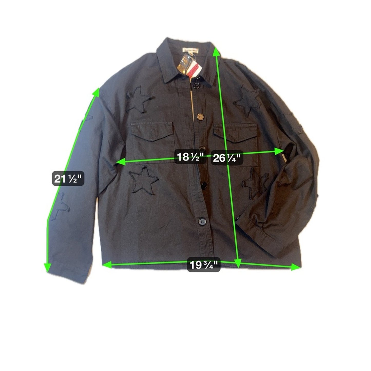 Star power Cropped Sundry utility jacket in black with raw edge starsNWT. Size M
