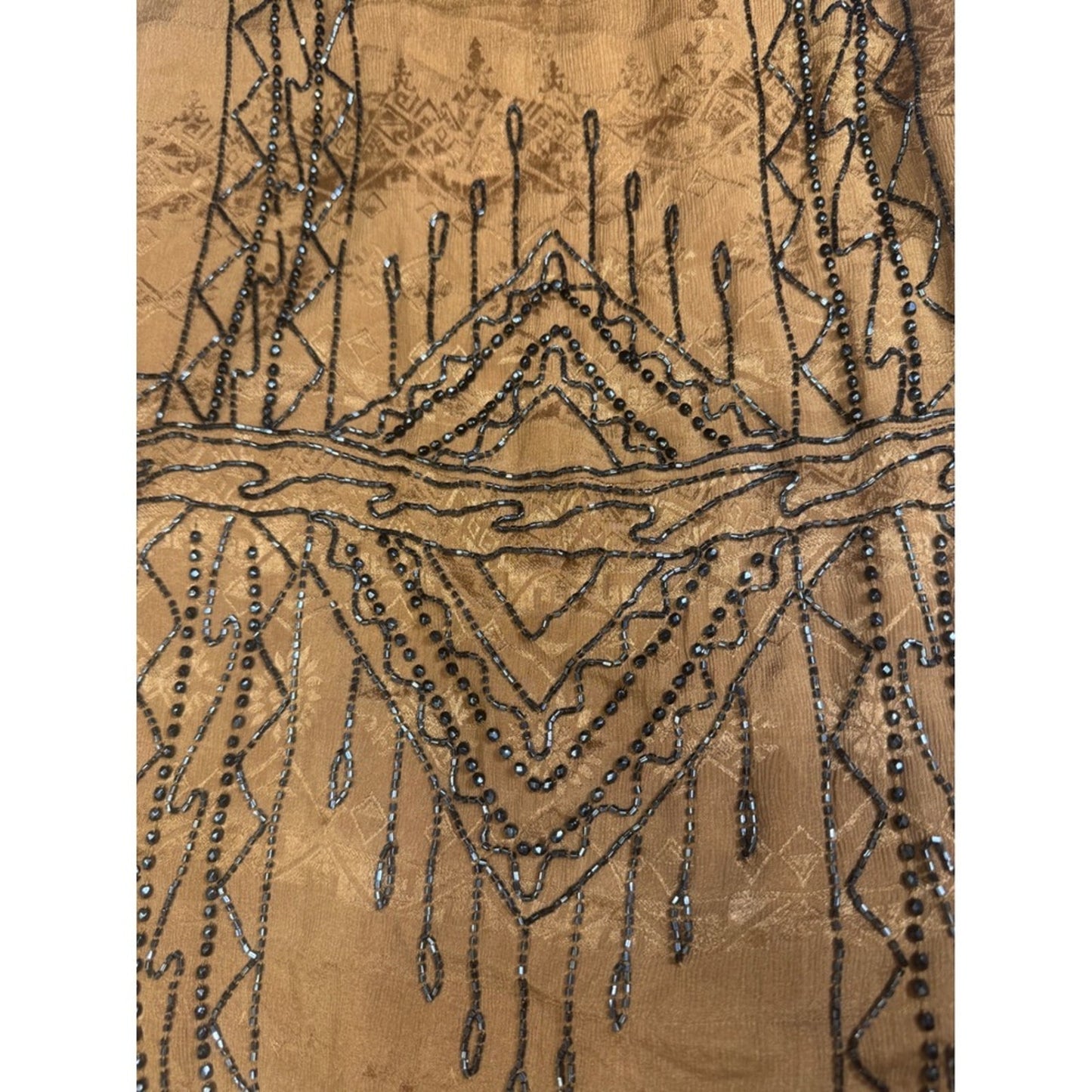Free People Dress Tan Sleeveless Beaded Accents Boho Mini Dress