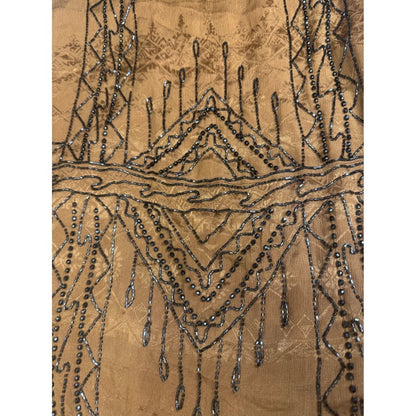 Free People Dress Tan Sleeveless Beaded Accents Boho Mini Dress