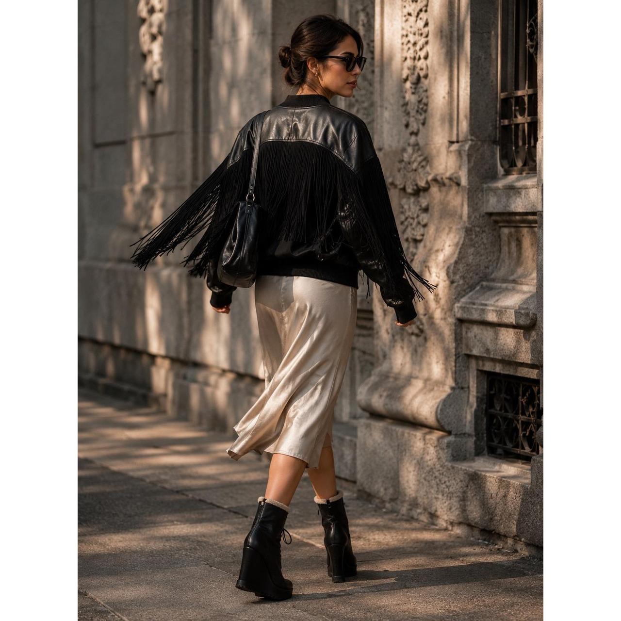 Alexander Wang Black Lambskin Leather Fringe Sweatshirt Suede Tassels size 6