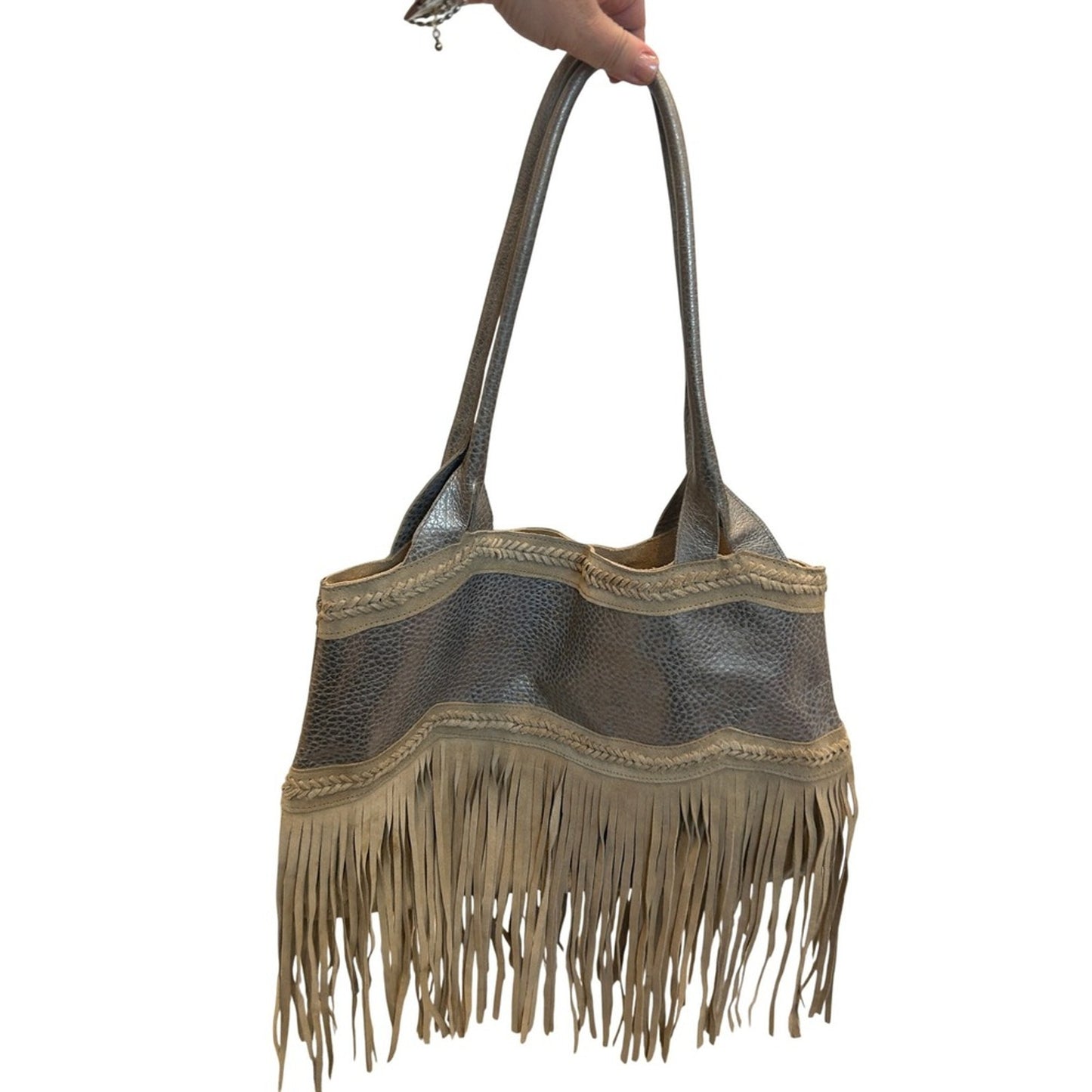 Sabrina Tach Festival Fringe Boho Metallic Leather Shoulder bag tote