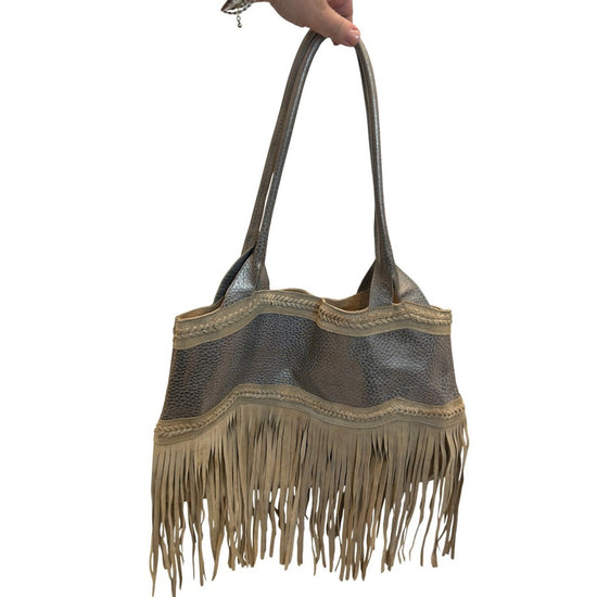 Sabrina Tach Festival Fringe Boho Metallic Leather Shoulder bag tote