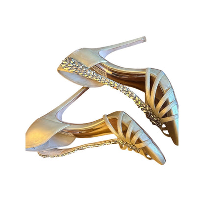 Badgley Mischka Gold Crystal T-Strap Stiletto Heels Womens 9.5 Formal Wedding