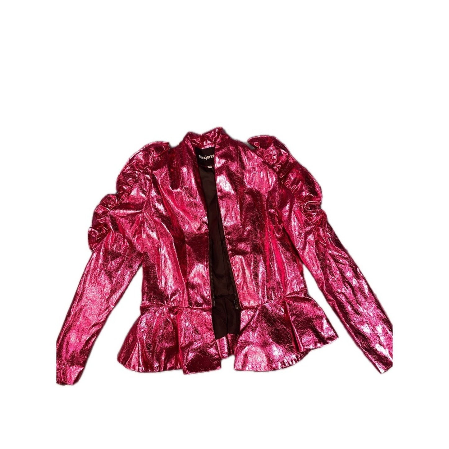 Maxjenny Pink Metallic Ruffle Peplum Jacket Puffy Sleeve Blazer size M