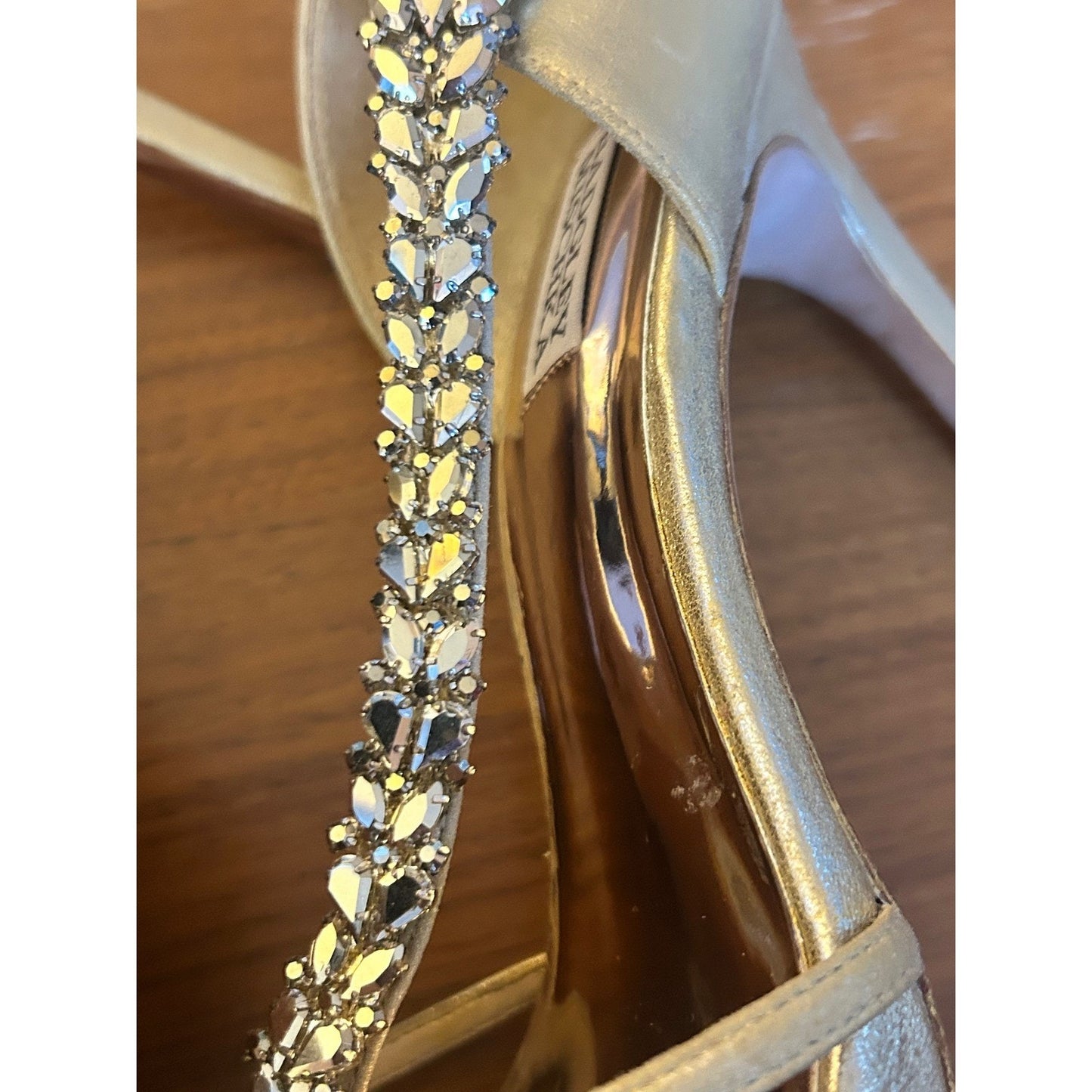 Badgley Mischka Gold Crystal T-Strap Stiletto Heels Womens 9.5 Formal Wedding