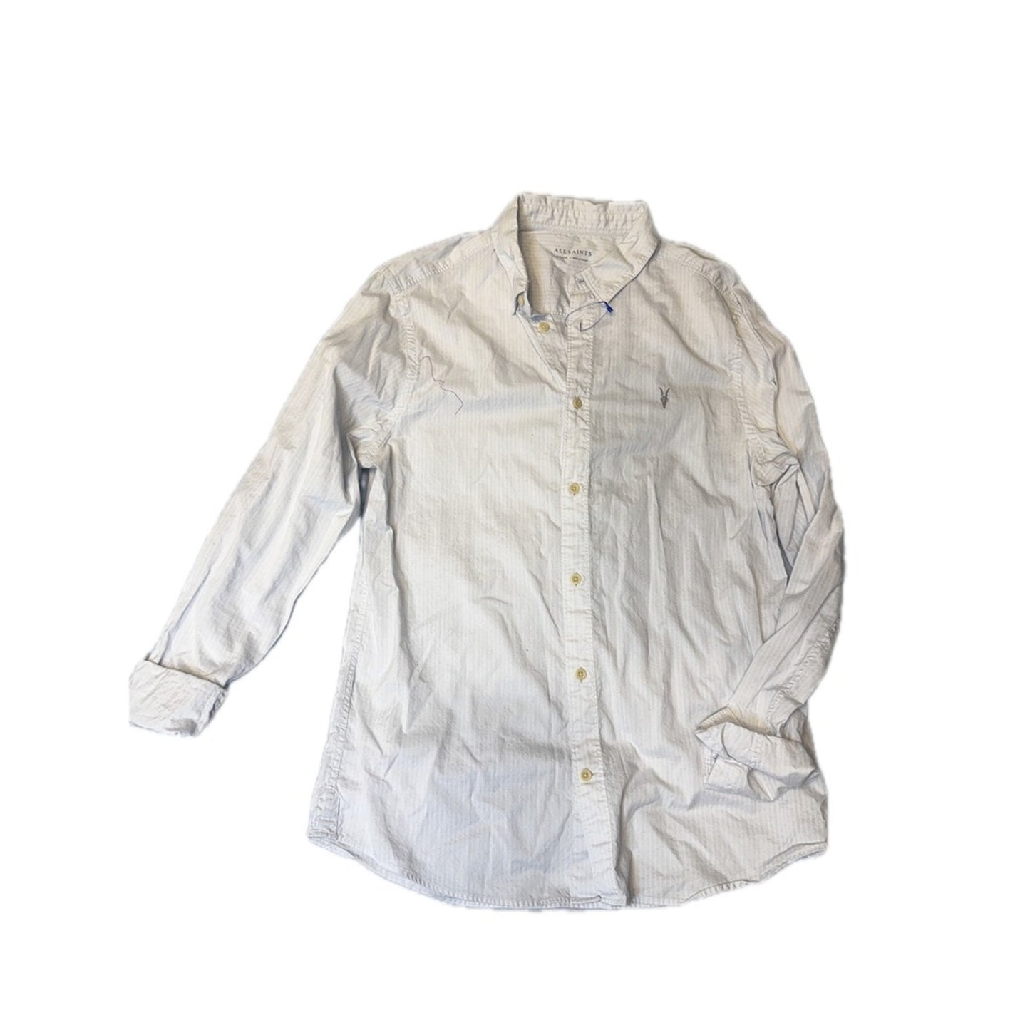 AllSaints Men's Slim-Fit Button-Up Shirt — Pale Gray Cotton (Size M / Fits USA M