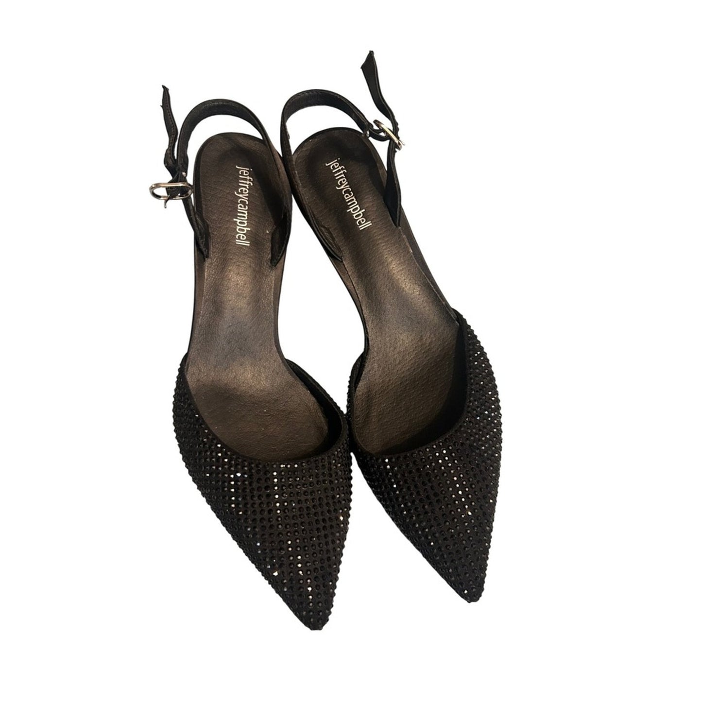 Jeffrey Campbell Rhinestone Slingback Heels Womens 6 Black Good Pointed Toe Pump